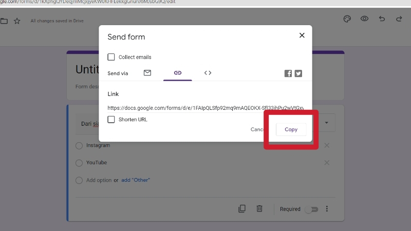 cara membagikan link google form