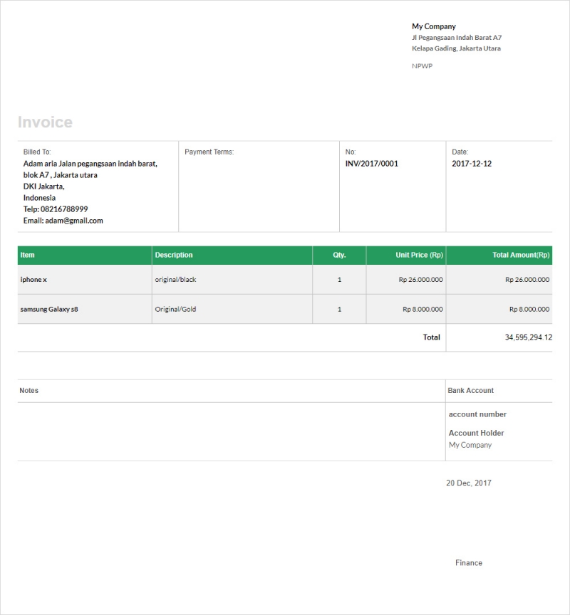 contoh template invoice