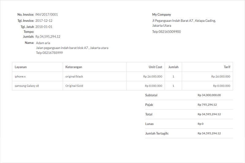 contoh template invoice