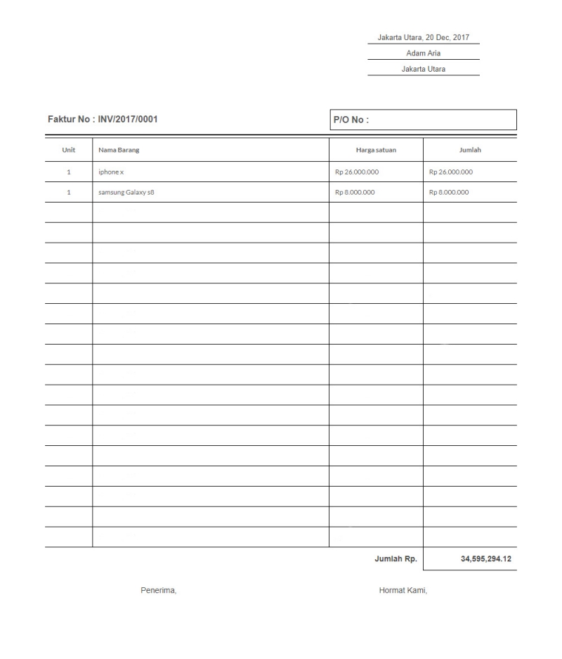 contoh template invoice